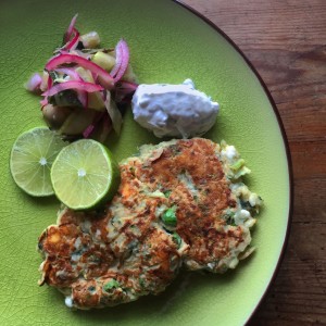 Courgette Fritters with Cucumber Pickle